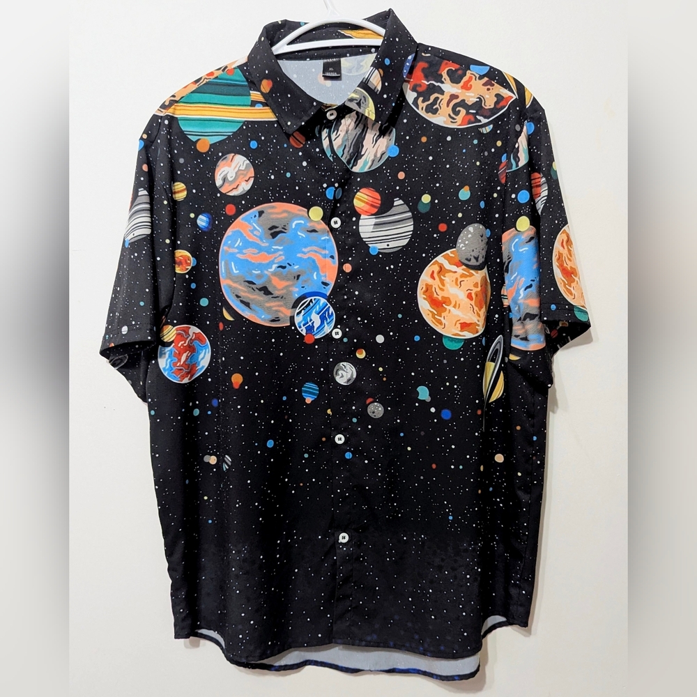 Source Unknown Black Planetary Print Men's Shirt